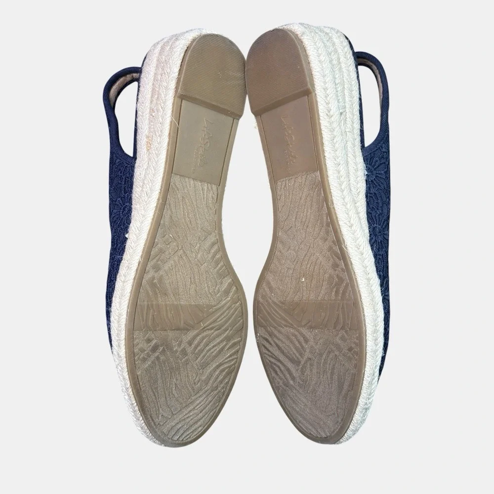 LifeStride Navy Floral Lace Slingback Espadrille Wedge Shoes Women's 9.5 Comfort